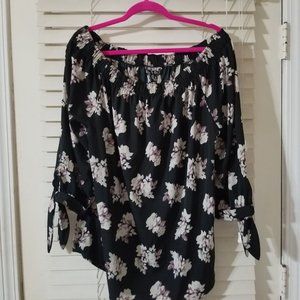 Time to Bloom 2X  Off Shoulder silk black floral